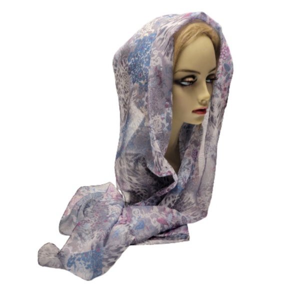 Blue Floral Print Fashion Rectangular Scarf - Picture 7 of 7